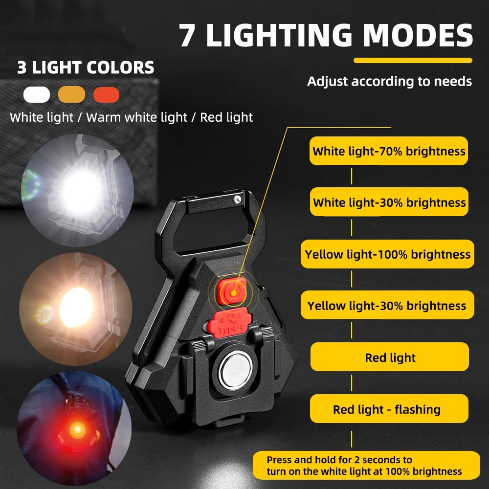 Lampu Senter LED COB Mini Portable Tahan Air Dengan 4 Mode + Port Charger USB