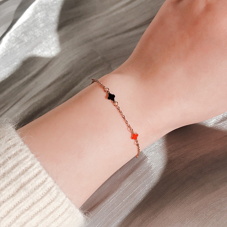 Gelang Bahan Titanium Steel Bentuk Clover Hati Gaya Korea