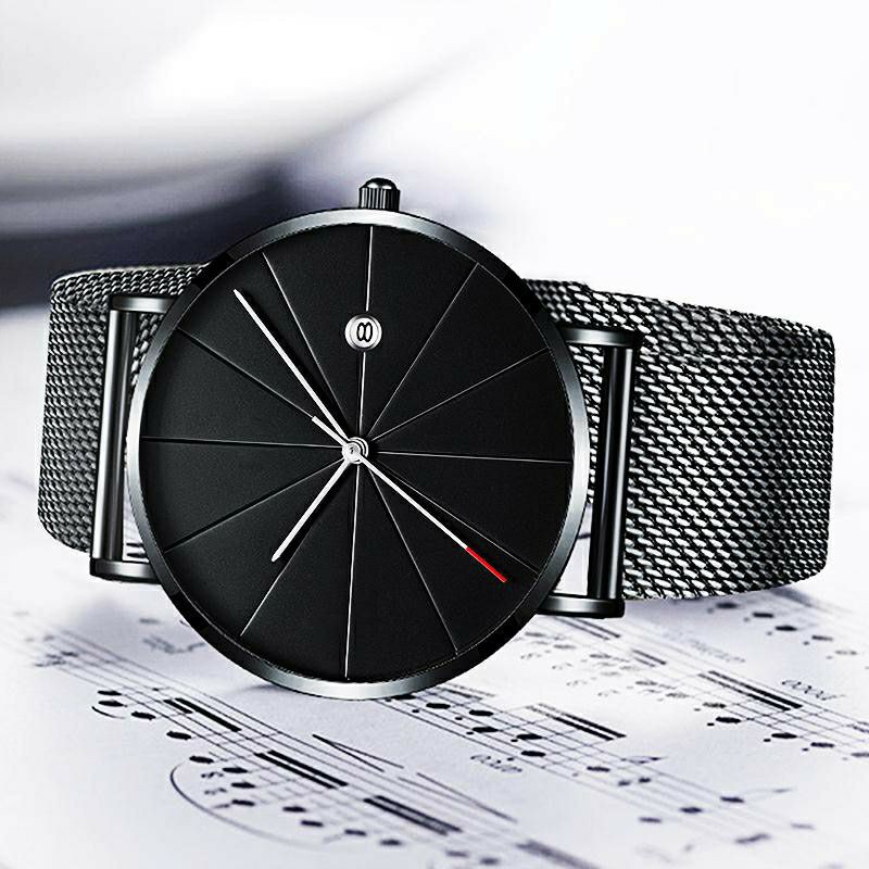 Jam Tangan Quartz Analog Ultra Tipis Strap Stainless Steel untuk Pria Wanita