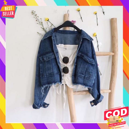 Jaket Jeans Oversize - Jaket Denim Lengan Panjang / Jaket Levis Kasual Jacket Cargo Denim// Medium