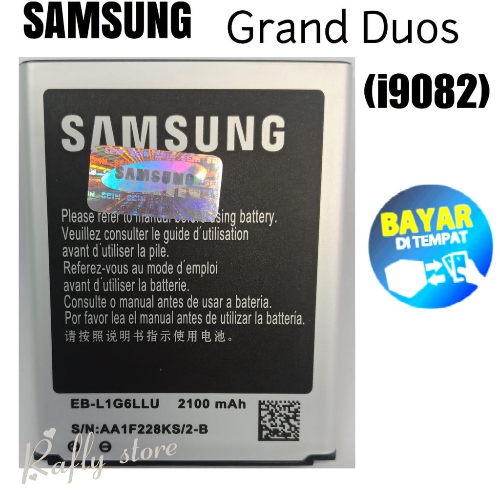 Rafly; Batrai Samsung Grand Duos (GT-I9082) Baterai Handphone Baterai Batere Samsung Galaxy Grand Duos Grand Neo Batre Android Battery Samsung GT-I9082 / 9060 / 9300 EB535163LU 2100mAh / Rafly store