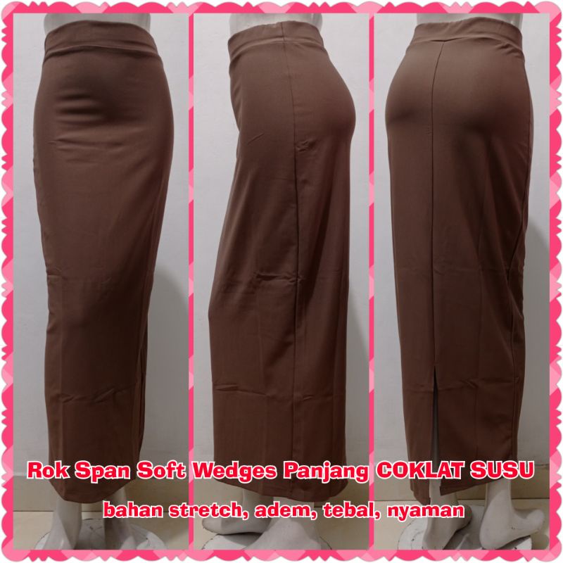 Rok Span Soft Wedges Panjang COKLAT SUSU | Panjang | Tebal | Cewek | Wanita | Import | Impor | Maxi 