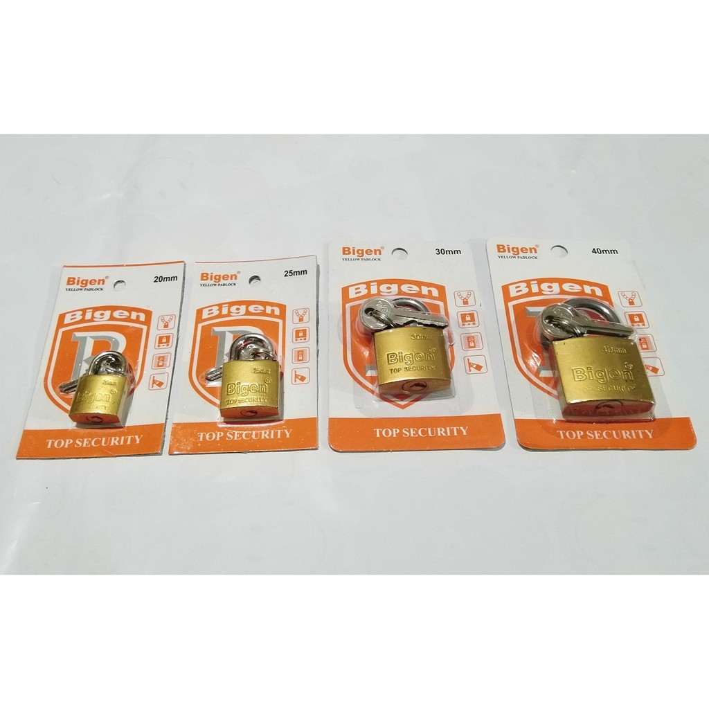 Gembok Kuning Bigen Yellow Padlock Top Security 20, 25, 30, 40 mm  ( Gembok Per )