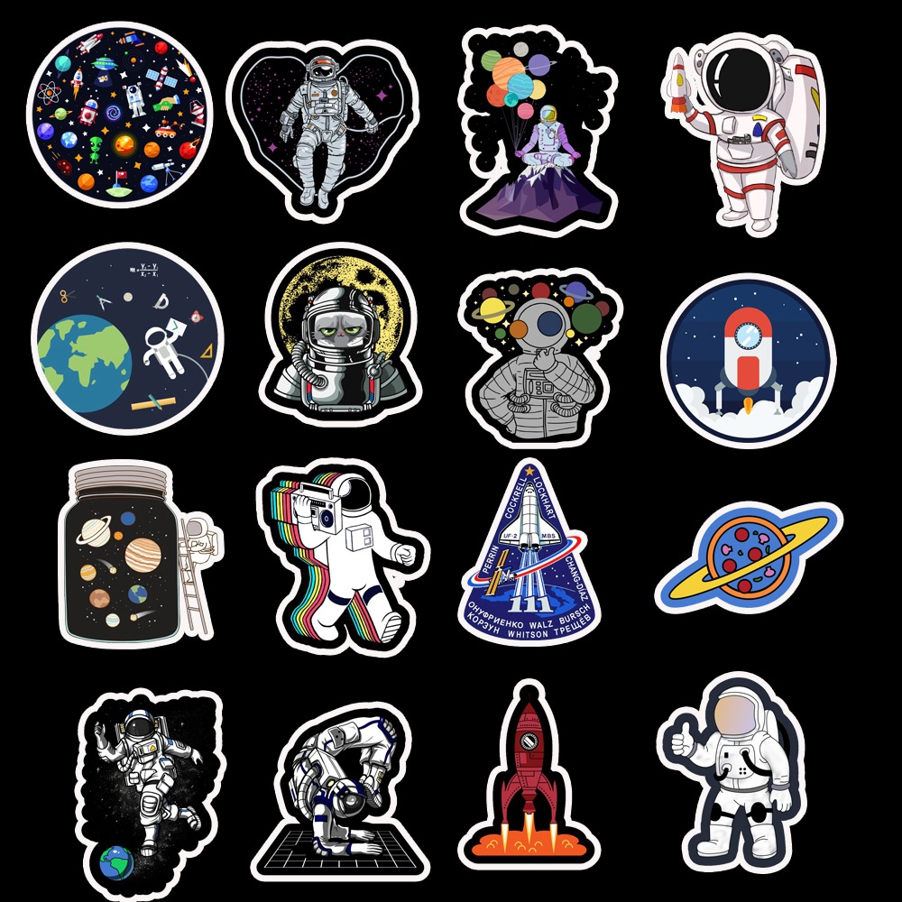 50Pcs/set Astronaut Space Station Lunar Rocket Waterproof DIY Stickers For Laptop Moto Skateboard Luggage Notebook Decor