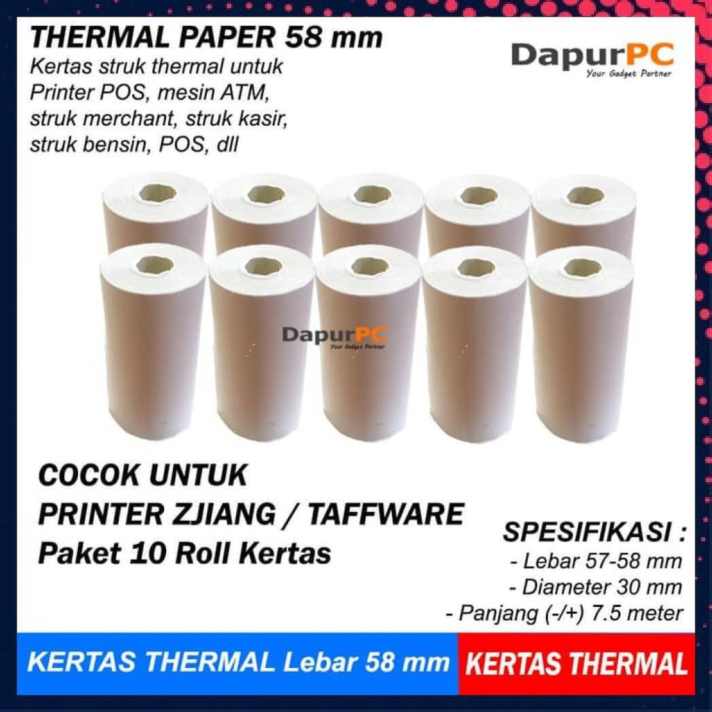 

Thermal Paper 58 X 30 Mm 10 Roll Kertas Struk Untuk Atm Printer Zjiang