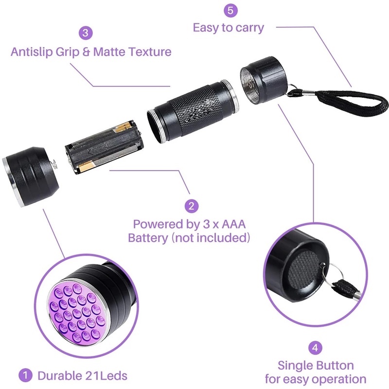 [21 LED 395-400nm UV Flashlight ][ LED Ultraviolet Blacklight Flashlights Detector for Dog &amp; Cat Urine, Dry Stains, Bed Bug]