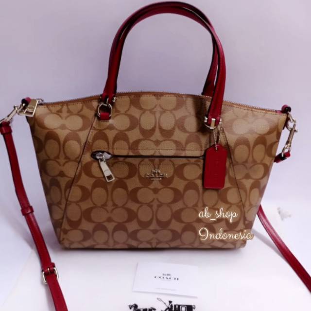 Tas Wanita Coach F79998 Praire Satchel Sign Canvas Khaki Dark Fuschia