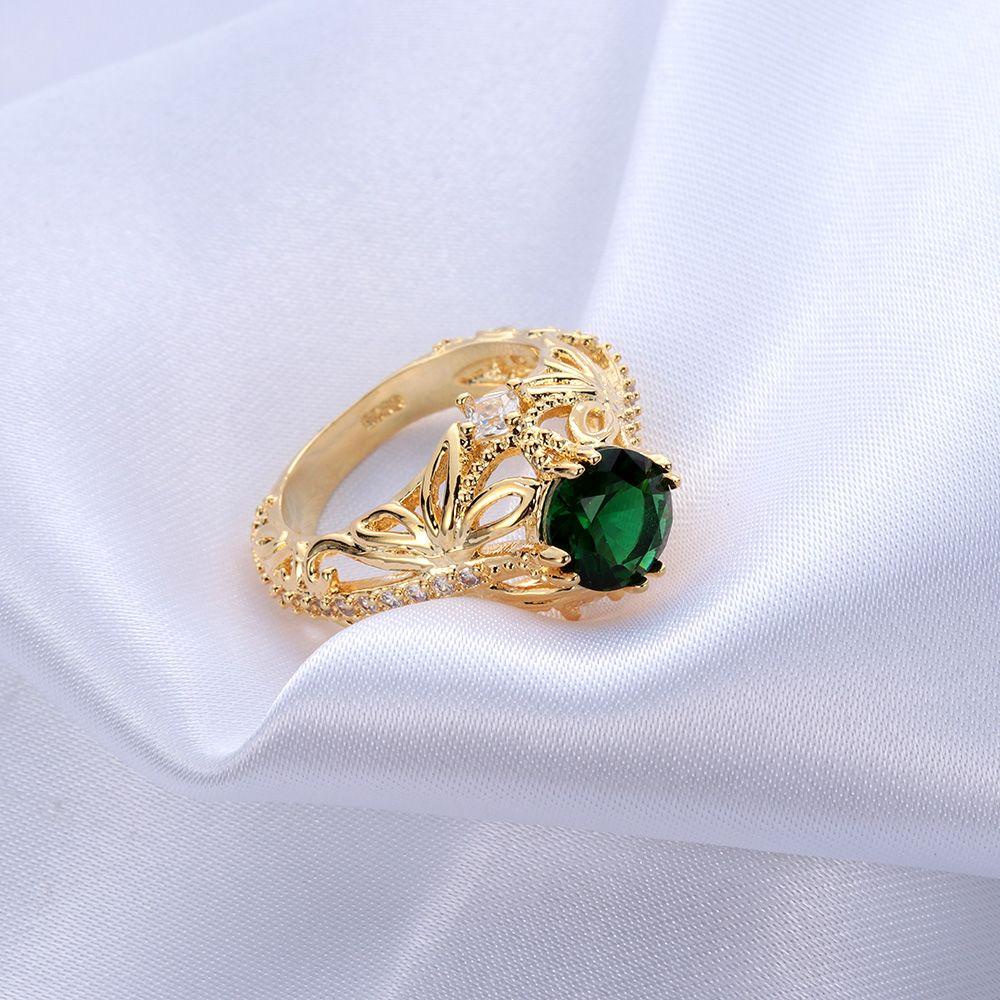 Nanas Zamrud Cincin Hadiah Anniversary Indah Ukuran 6-10 Berlapis Emas 14k