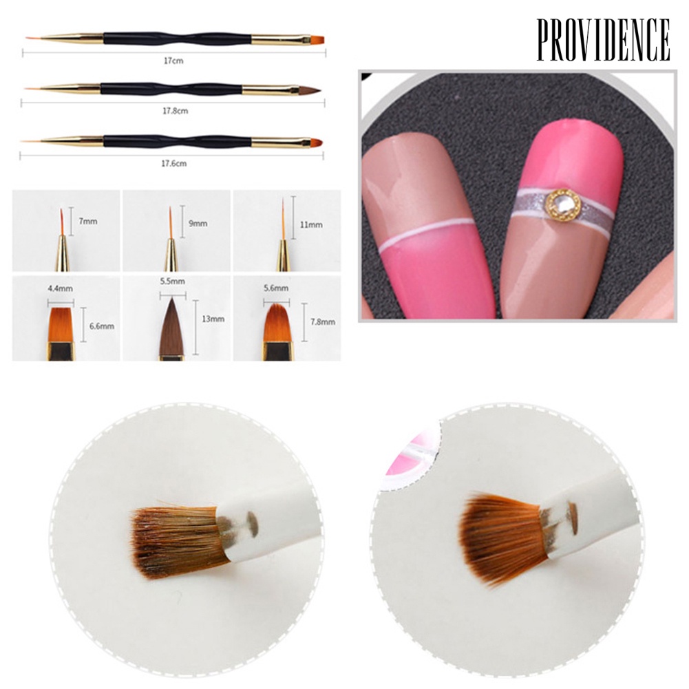 Providence 3Pcs Nail Art Pen Brush Acrylic Round Flat Painting Drawing Liner Manicure Tools