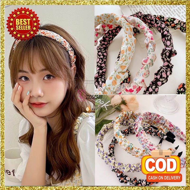 BANDO WANITA korea kerut scrunchie headband / BANDANA polos satin aksesoris rambut import ak28