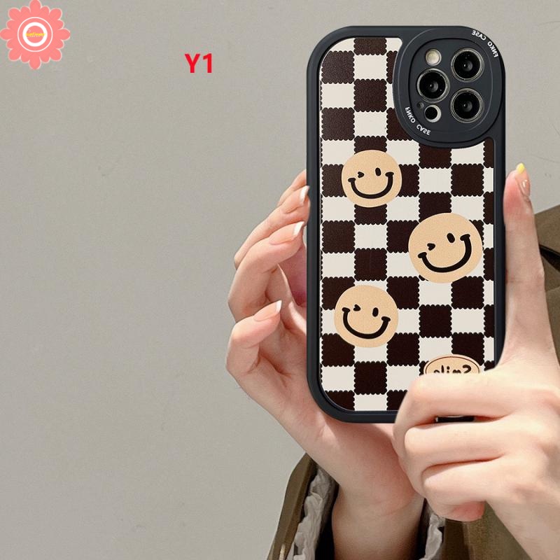 Casing TPU Lembut Kotak-Kotak Mewah Realme C53 C55 10 Pro Plus C30 C31 C35 C12 C15 C25 C25s 8i 6i 9i C21Y C25Y C11 C20 C21 C3 C17 8 5 7i 8pro 5i 6 7 6s 5s Motif Kotak Smiley Beruang Lucu