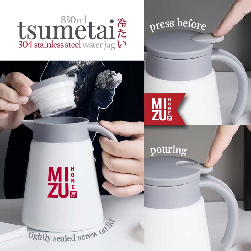 MIZU TSUMETAI 830ml 304 Stainless Steel Thermos Water Jug Teko Termos Stenles Air Panas Dingin-6