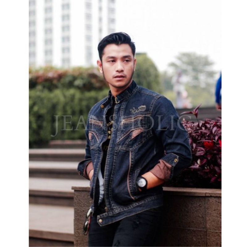 TBJ01 DEEP BLUE - TOURING JAKET JEANS THE BERY REGULER, JAKET JEANS COWOK PREMIUM, JAKET MOTOR PRIA 