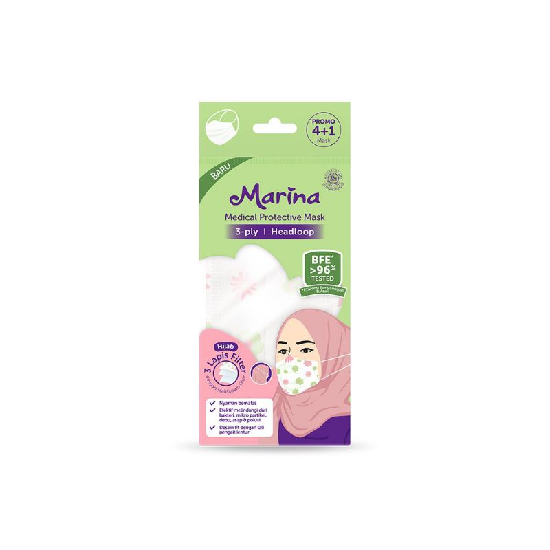 Marina Medical Protective Mask Headloop 3 ply Masker Medis isi 5 (sch) (90gr)