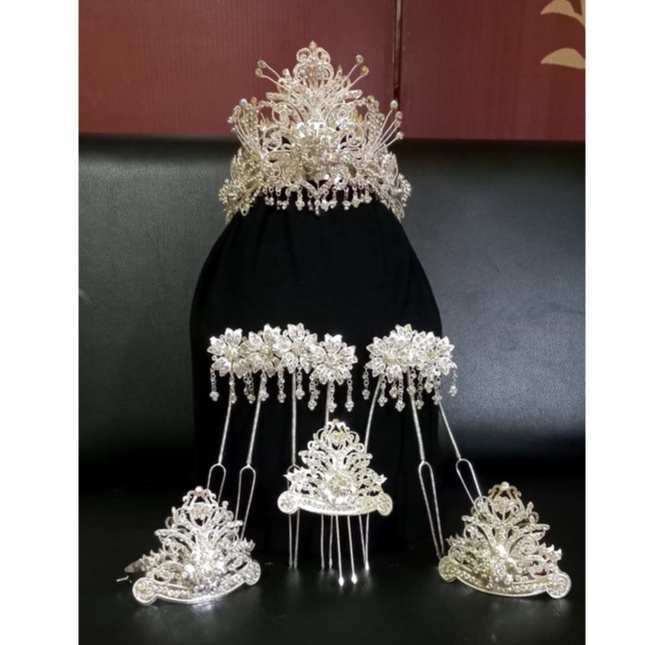 Siger manten sunda Cabang 3 Silver +Juntay/Rumbai/Siger citra kirana Antik/siger super tebal/siger s