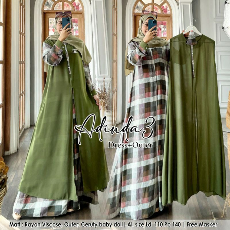 Dress Muslim New Adinda 3 Free Masker/Gamis Muslim/Kekinian/Busana /