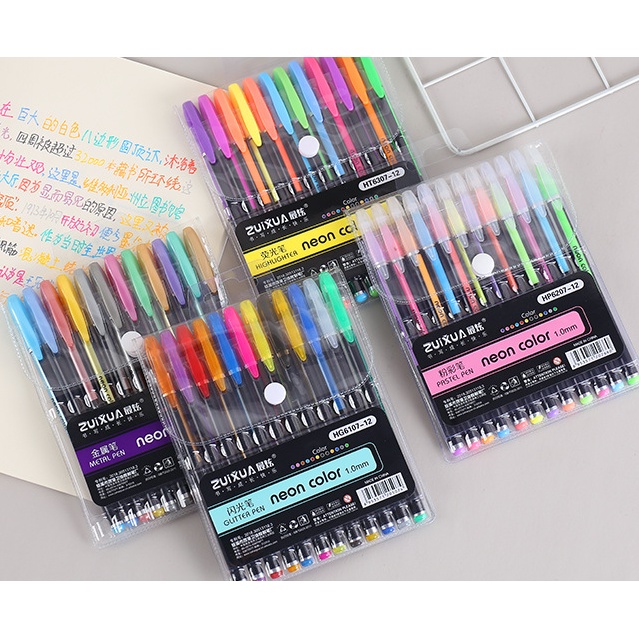 Set Bolpoin Warna NEON Isi 12 / 16 / 24 pcs / Set Pulpen Warna NEON COLOR Set 24 / 16 / 12 pcs / Pulpen Warna-Warni untuk Buku Hitam