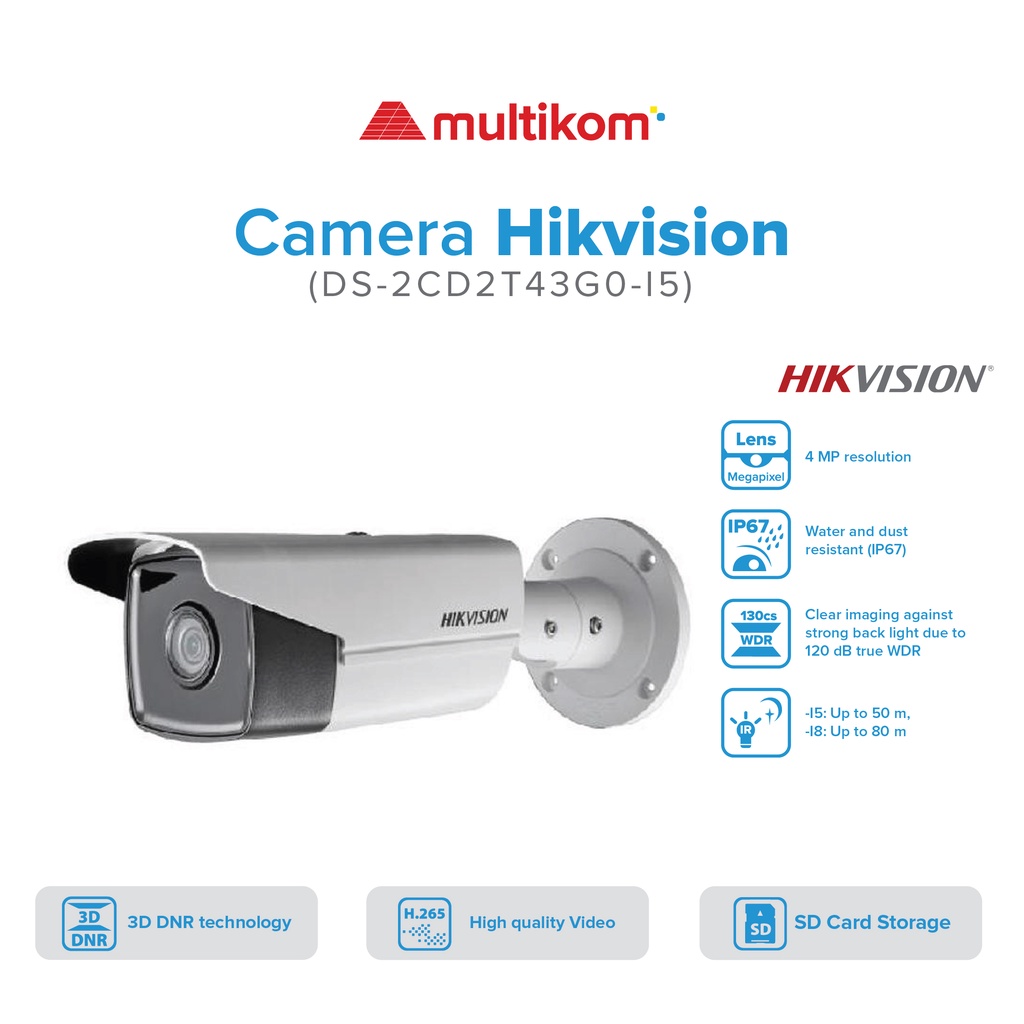 IP CAMERA HIKVISION DS-2CD2T43G0-I5 EXIR OUTDOOR 4MP 50METER