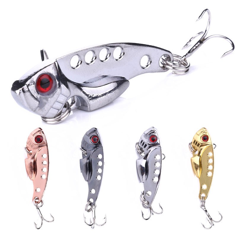 HENGJIA 4PCS 3g 7g 11g Metal VIB Lure 3D Eyes Pencil Balancer Spoon Jig Painting Fishing Lure Hard Bait Fishing Tackle Treble Hook