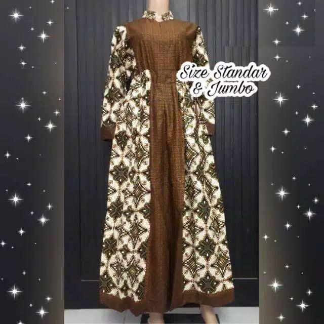 Gamis Batik Pinggang Serut Sogan Warna Size Standar Dan Jumbo