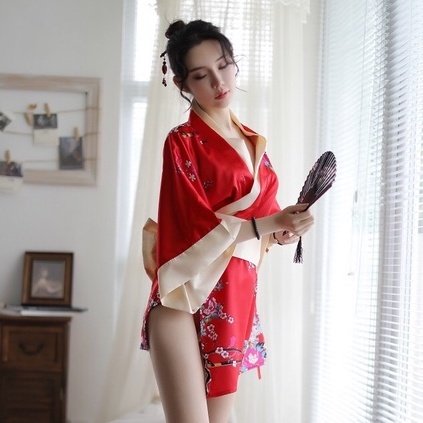 Ɛѵҽ Set Lingerie Seksi + G String Model Kimono Sabuk Besar Premium Satin Jepang 1146