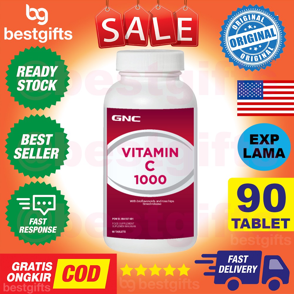 GNC VITAMIN VIT C 1000 MG ANTIOKSIDAN RADANG GUSI BAU MULUT KULIT HALUS COLLAGEN KOLAGEN 90 TABLET