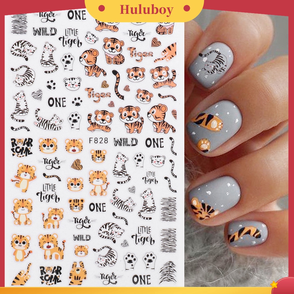 Huluboy Huluboy♡ Stiker Kuku 3D Motif Hewan Harimau Untuk Manicure