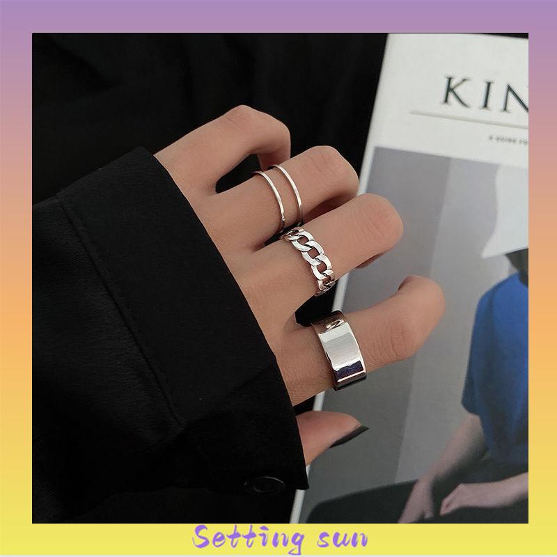 3 Pcs / set INS Cincin Korea Silver Gaya Punk Cincin Pria Untuk Wanita Ring Jewelry TN