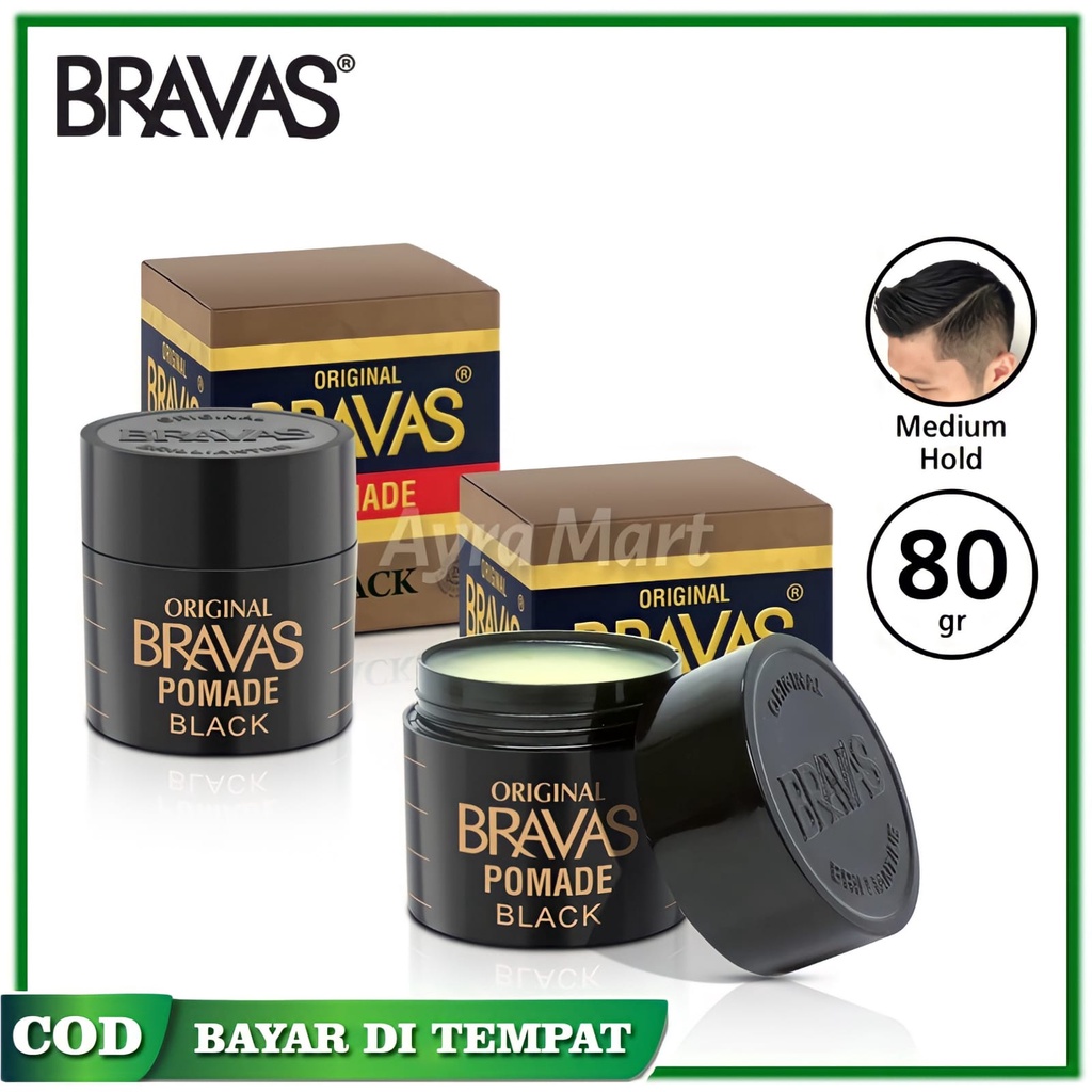 Pomade Pria Barbershop Pelurus Rambut Wangi Tahan Lama BRAVAS Pomade Halal Brilliantine BLACK 80gram