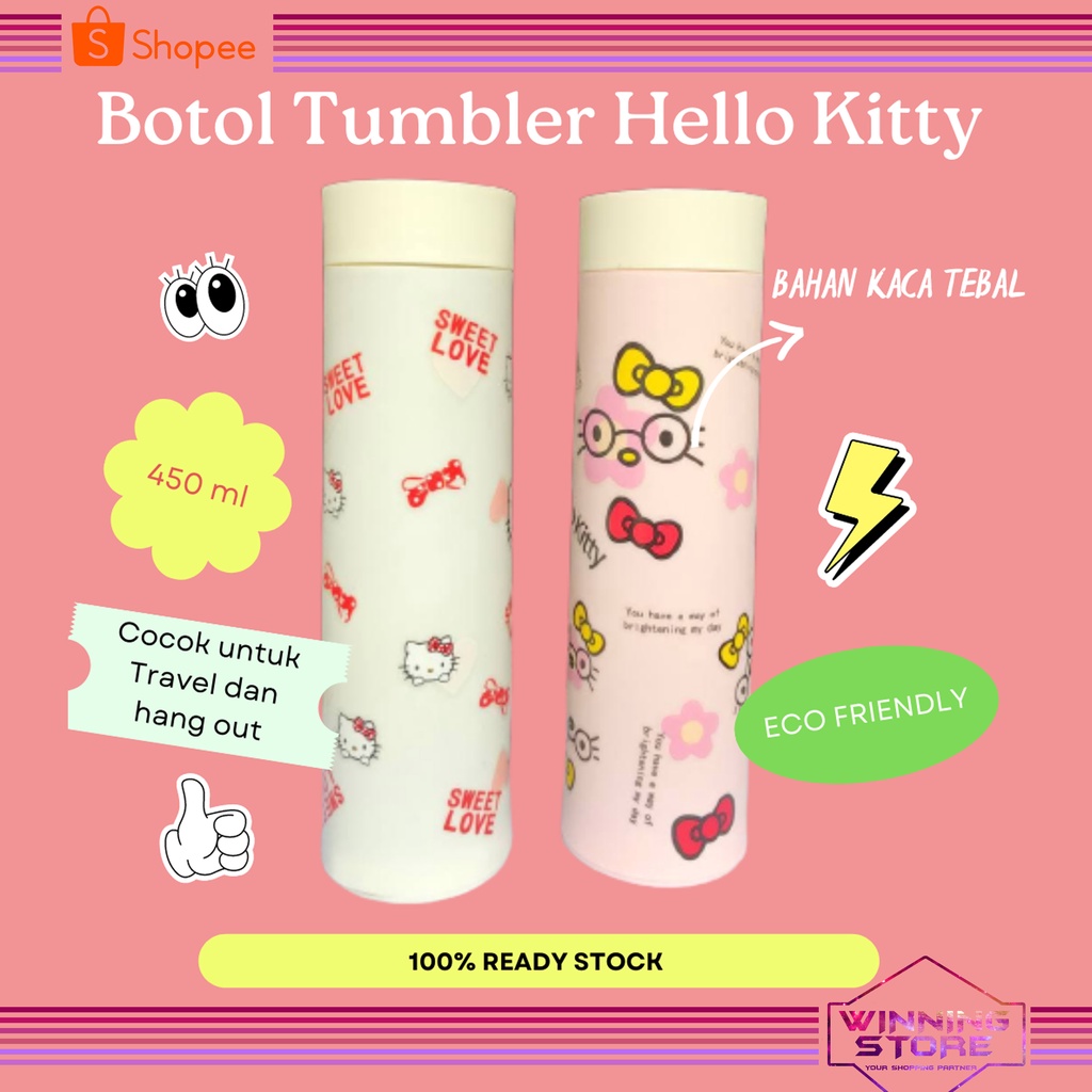 Botol Air Minum  Kaca Animal Hellokity 450ml