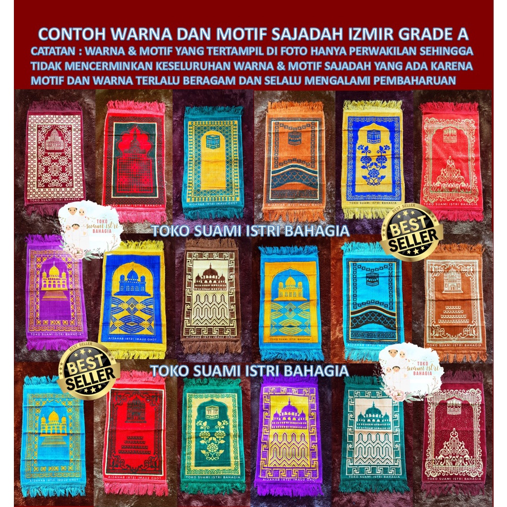 Sajadah Izmir Grade A +- 35 x 55 Cm / 60 Cm  Turki Kepala Dewasa Anak Travel Tebal Bulu Timbul Halus