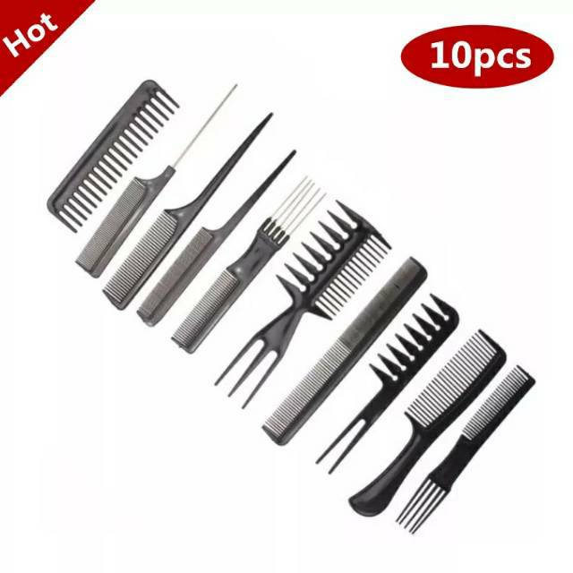 SISIR RAMBUT SALON 10 SET HAIR COMB LENGKAP UNTUK SASAK BARBERSHOP