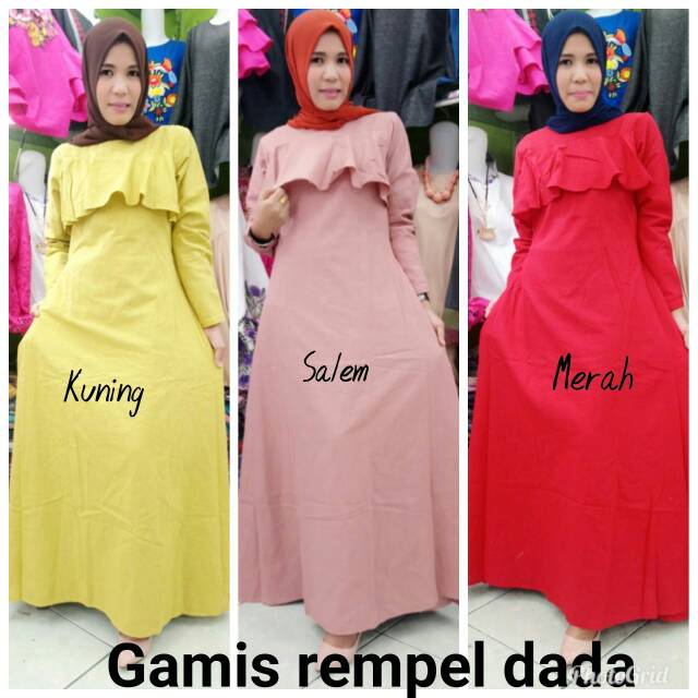 Model Baju Gamis Rempel Di Dada - Voal Motif