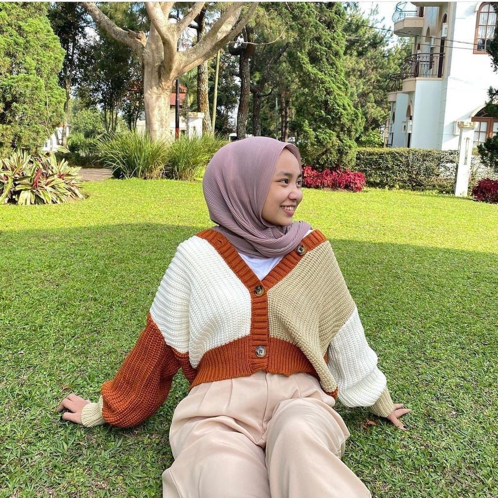 zelline official cardigan rajut outerwear knit mix twist warna kombinasi