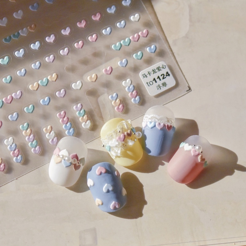 1 Pack Stiker Kuku 3D Motif Hati Warna-Warni Untuk Dekorasi Nail Art