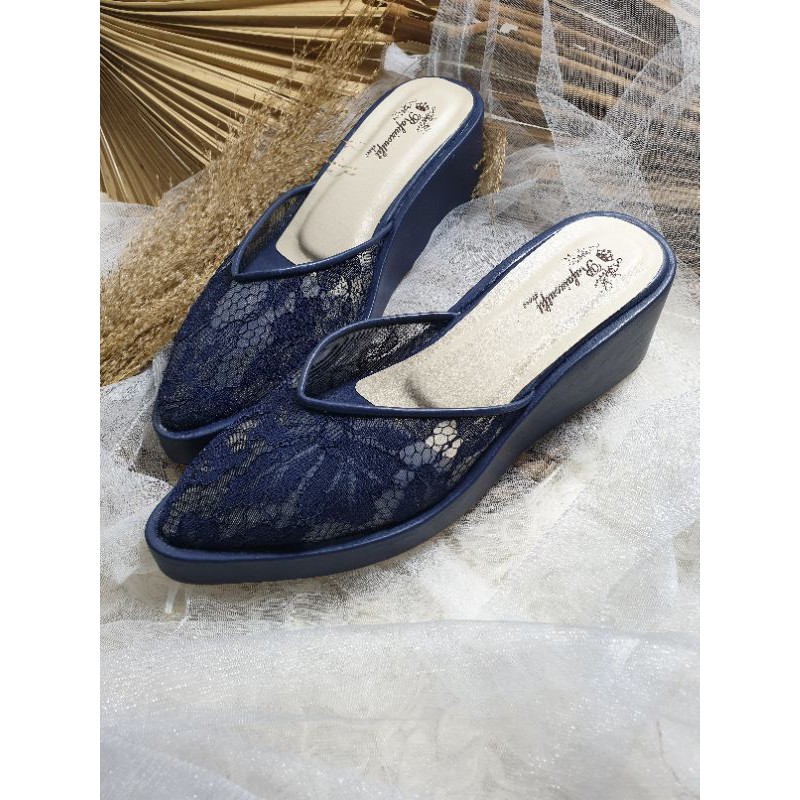 wedges navy tinggi 5cm sepatu wedding