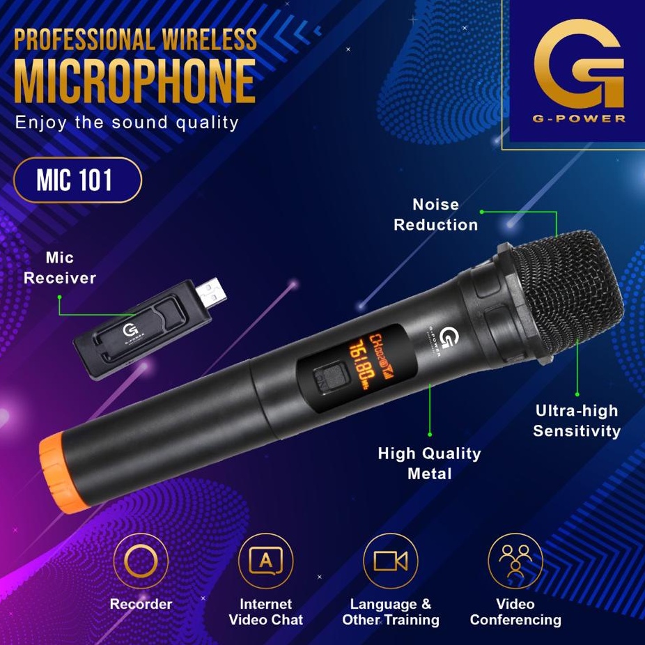GPOWER MIC WIRELESS 101 USB VHF UHF MICROPHONE TANPA KABEL GARANSI 1 TAHUN