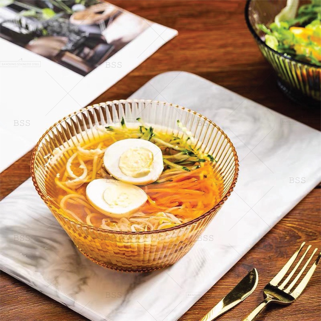 mangkuk mangkok kaca 800ml ripple salad cantik strip glass bowl sup mie bening cafe murah