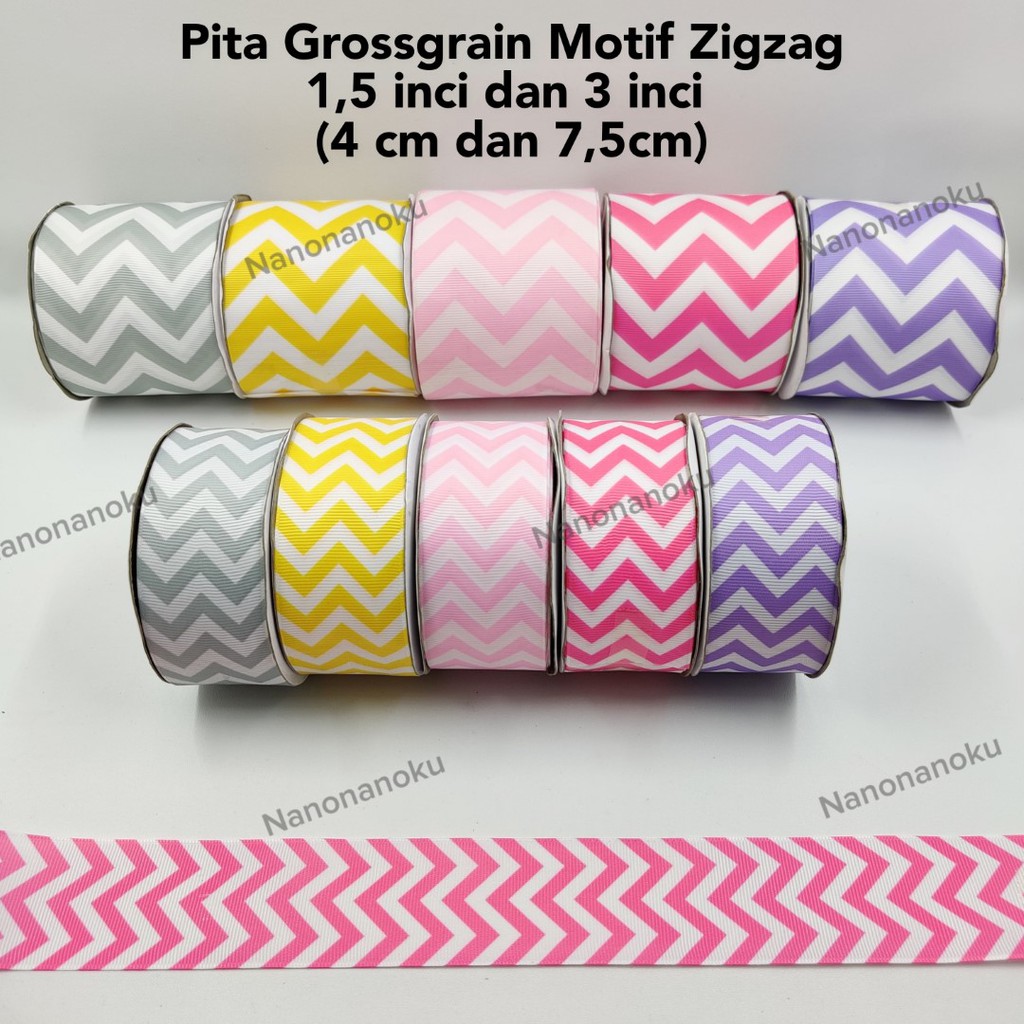 Pita Grossgrain Motif Zigzag 1 inch (2,5 cm) - 1,5&quot; (4cm) - 2&quot; (5cm) - 3&quot; (7,5cm)