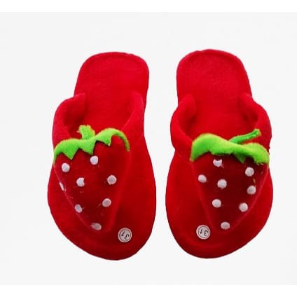 Sandal jepit anak bulu motif strowberry