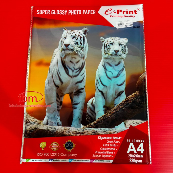 Super Glossy Photo Paper e-Print A4 2710x297mm Isi 20 Sheets 230gsm