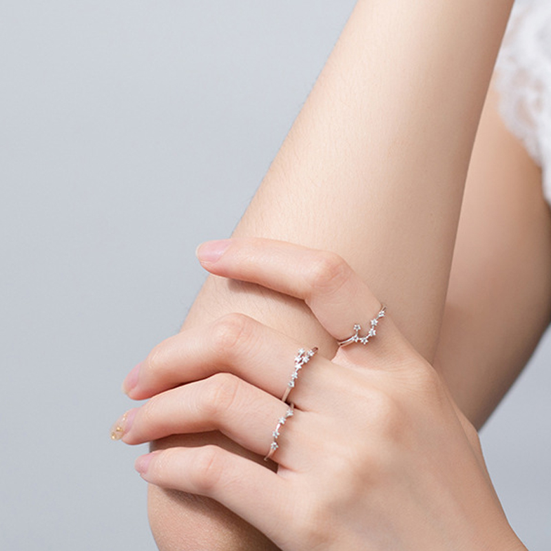 Cincin Sterling Silver 925 Desain 12 Rasi Bintang Minimalis Adjustable Untuk Wanita