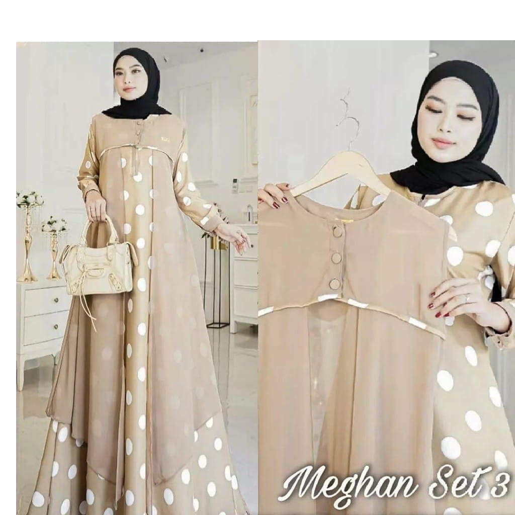 MEGHAN SET DRESS IK SYAKILA MIX CERUTY LD 110 CM PB 142 CM DAPAT INNER DAN OUTER TERPISAH Setelan Gamis Wanita Setelan Wanita Terbaru 2022