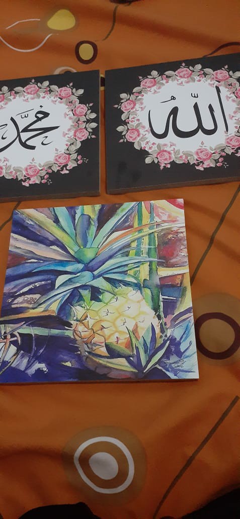 Hiasan Dinding Wall Decor Square Poster Kayu Dekorasi Rumah Buah Nanas 20x20