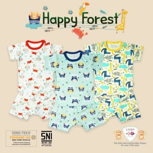 Libby Setelan Pendek Kancing Samping Happy Forest