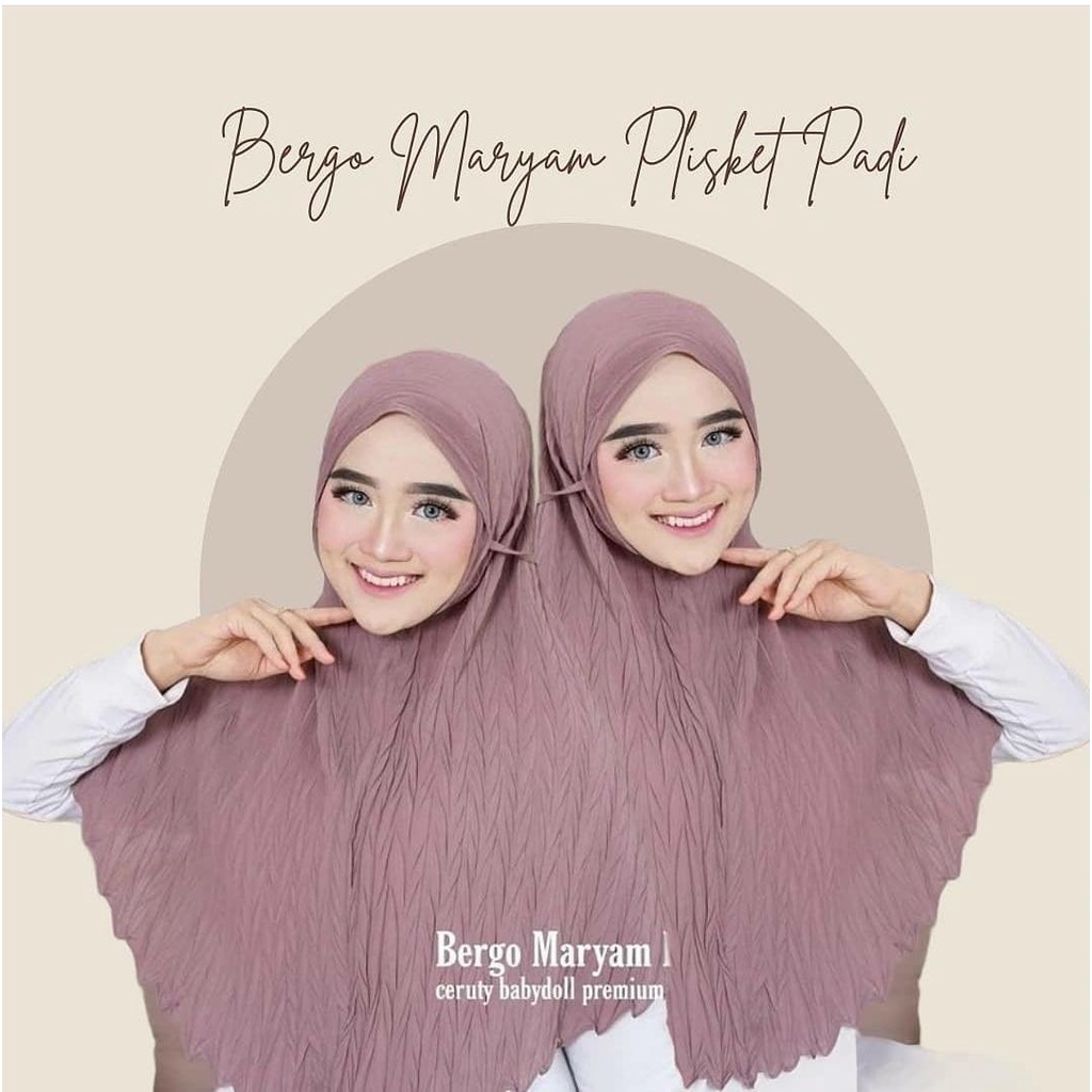 Bergo Plisket Jilbab Instan Motif  Padi Dengan Tali / Jilbab Tali Maryam Padi Ceruty Babydol