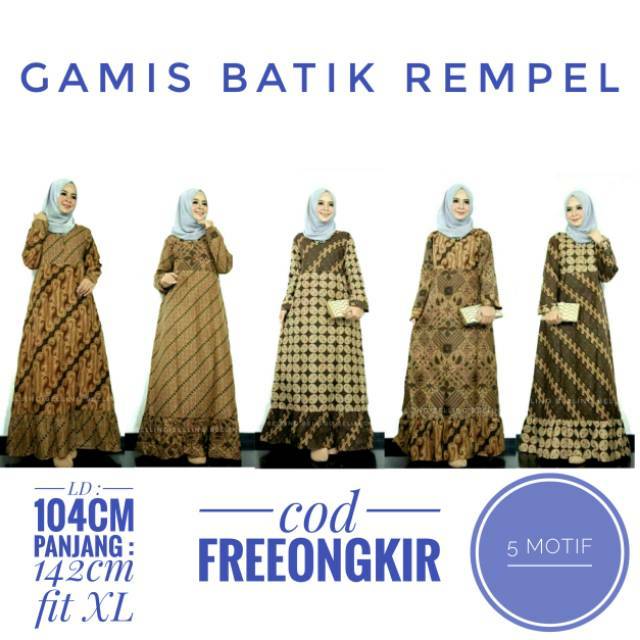 Gamis Batik Rempel Muslimah Longdress  Fit XL / Dress Wanita Hijab Batik Rempel Berkualitas