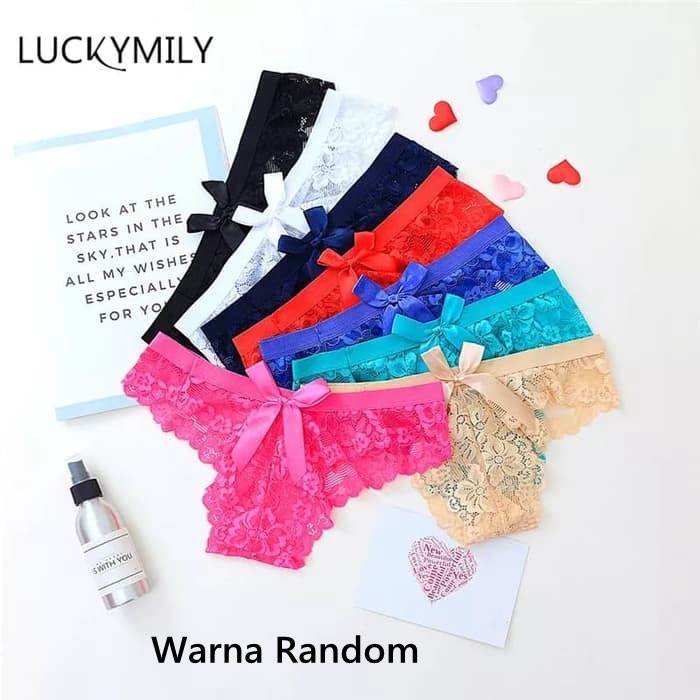 celana thong celana dalam lace Bahan tali sexy g string bikini ( Model dan Warna Random) C103