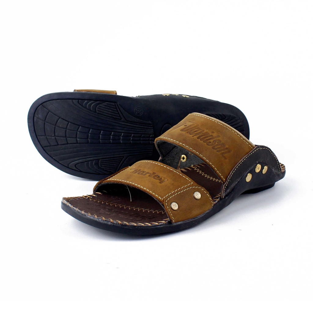 Sandal Kulit Pria Asli Model Selop Harley Davidsion HD B2 Virale Official