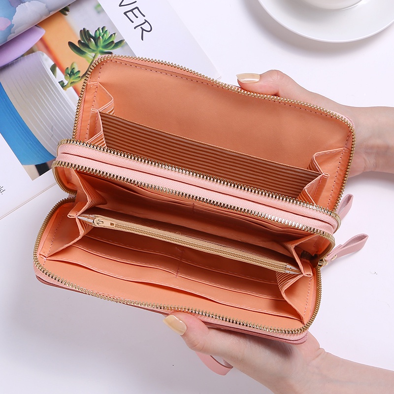 KeiKeiWD7005 Dompet Panjang Wanita Double Zipper Korea Tali Fashion